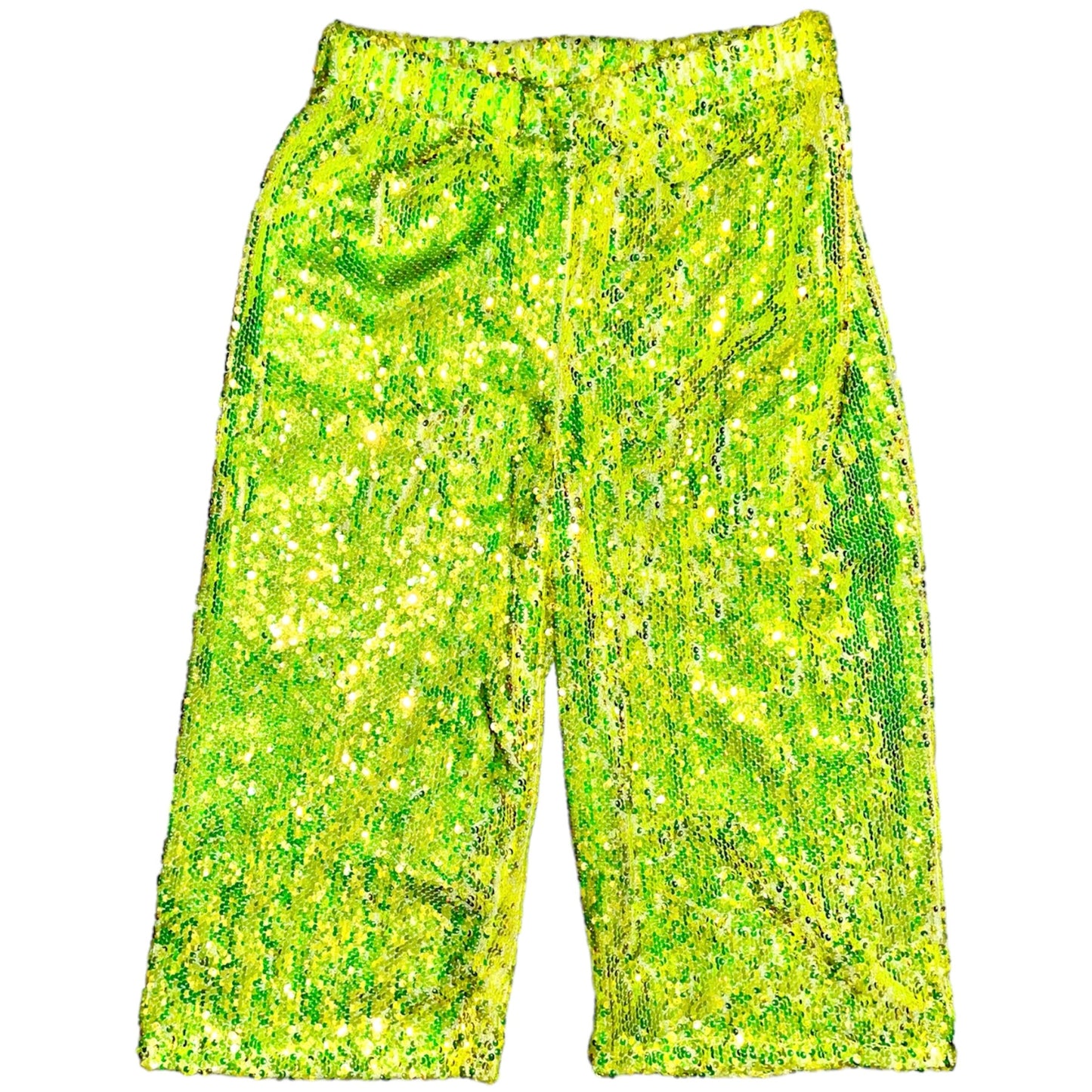 Electric green sequin runway capris